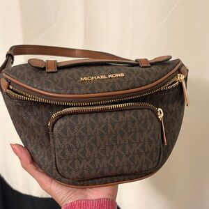 Michael Kors Dark Brown Belt Bag with Gold Accents